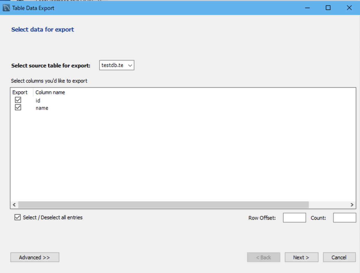 Export Clumn