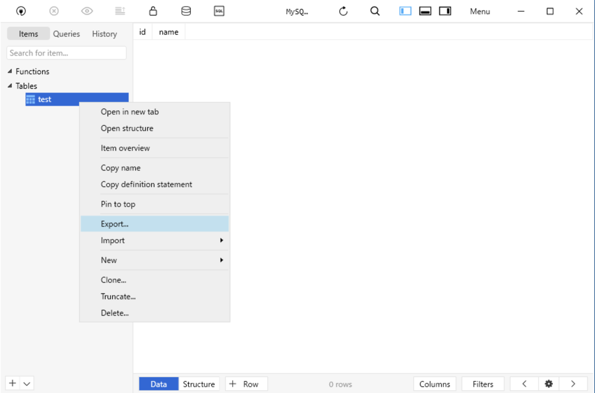 Export Menu